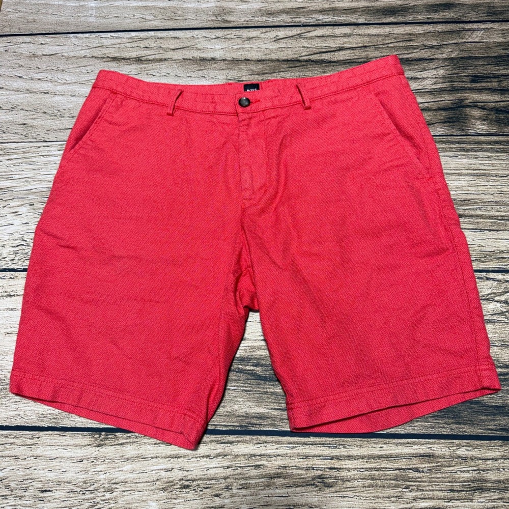 Hugo Boss Slice-Short Men Size 36 Red Slim Fit Stretch Cotton Chino Shorts